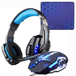 Gaming Headset Headphones +Wired Gaming Mouse Mice 4000DPI Bass stereo Gamer Earphone+Gaming Mouse pad Combination For Laptop PC